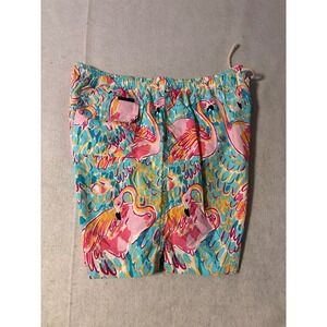 Lilly Pulitzer Swim‎ Trunks Mens XL Pink Flamingo Blue Tropical Beach Shorts EX